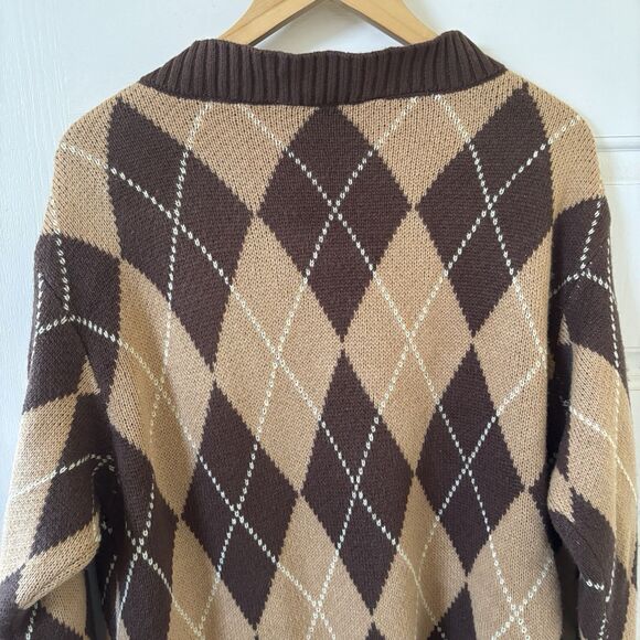 Playboy Pacsun Mens Argyle Knit Cardigan Sweater M Brown Retro Logo 90s Preppy - Picture 9 of 11
